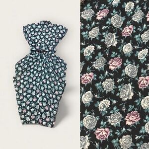 Vintage 90s ALL THAT JAZZ Black Pink Green Roses Floral Rushed Drape Dress SMALL